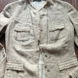 Elie Tahari Women's Beige Linen Textured  jacket - Size M